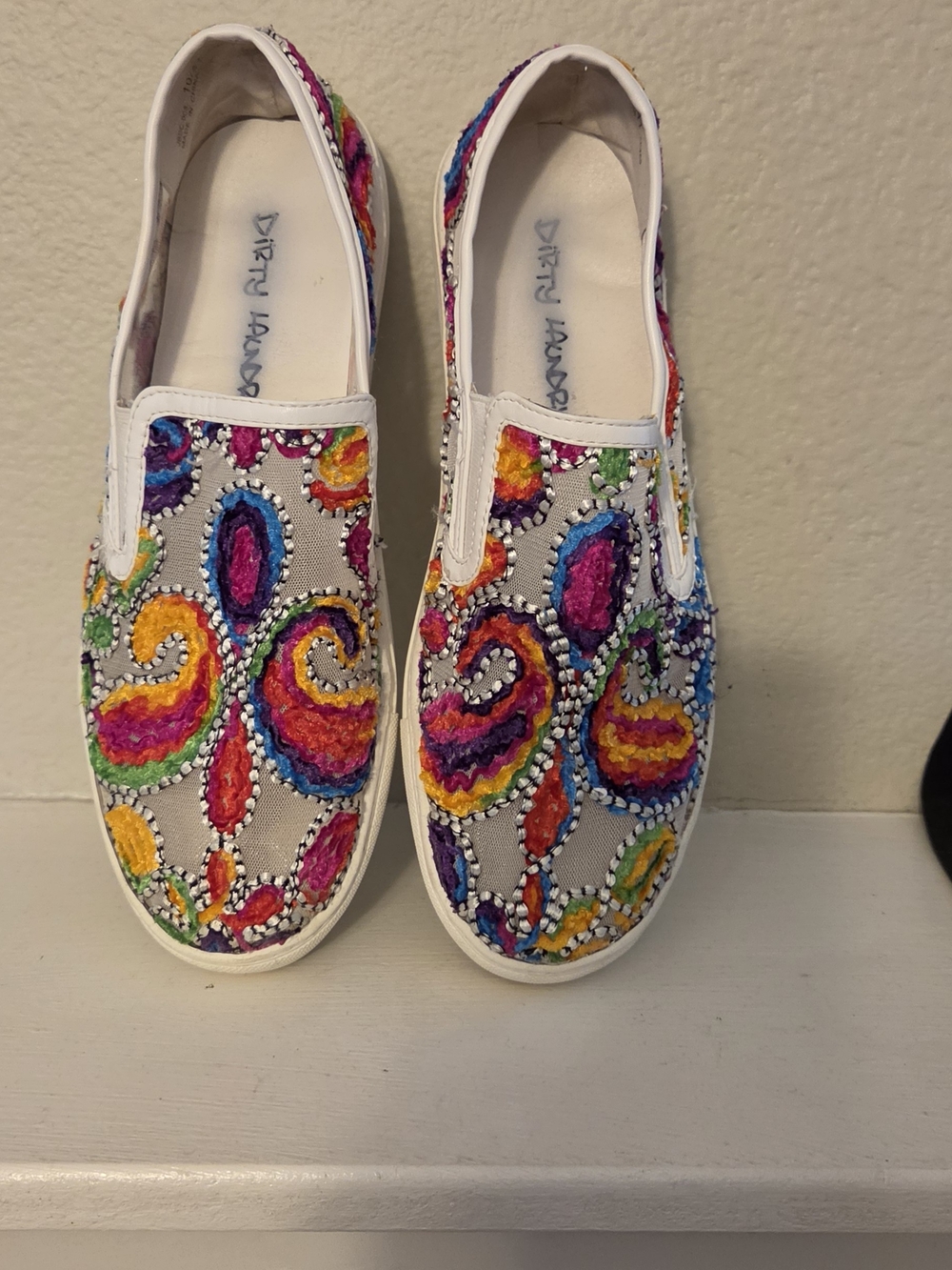 Dirty Laundry Hand-Embroidered Slip-On Sneakers with Multicolor Paisley Design